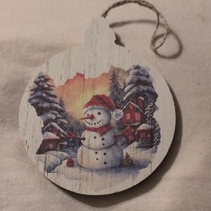 Festive Snowman Wooden Ornament